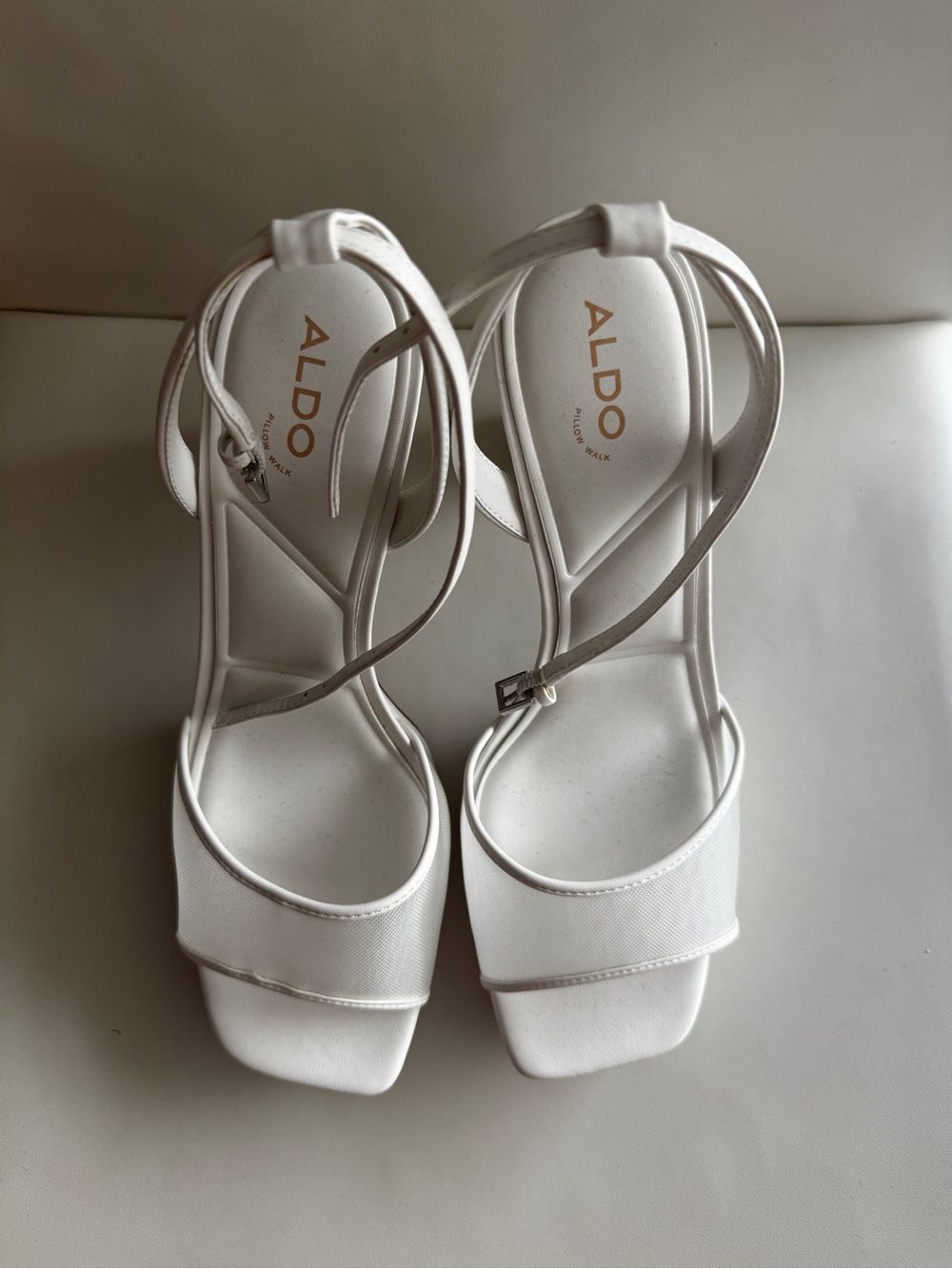 Aldo Chicglimmer White Platform Strappy Mesh Block Heel Bridal Sandals - Size 9 - Picture 14 of 14